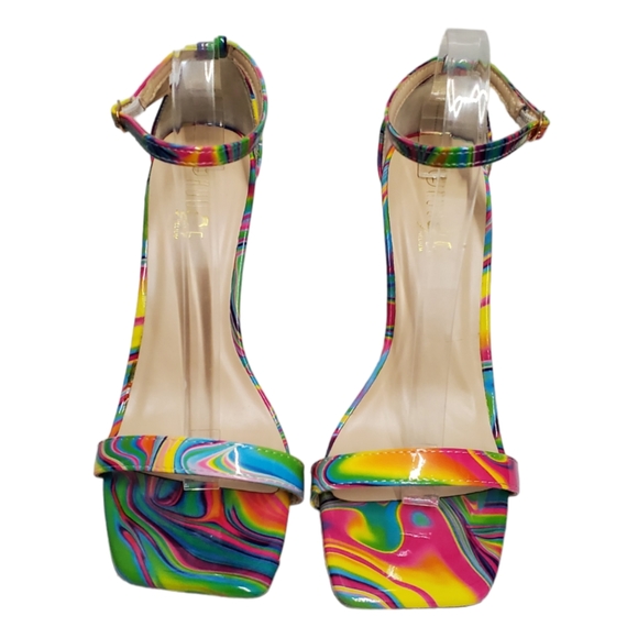 Rouge Helium Groovy Patent Neon Multicolor Square Toe Sandals Heels Sz 10 - Picture 4 of 13